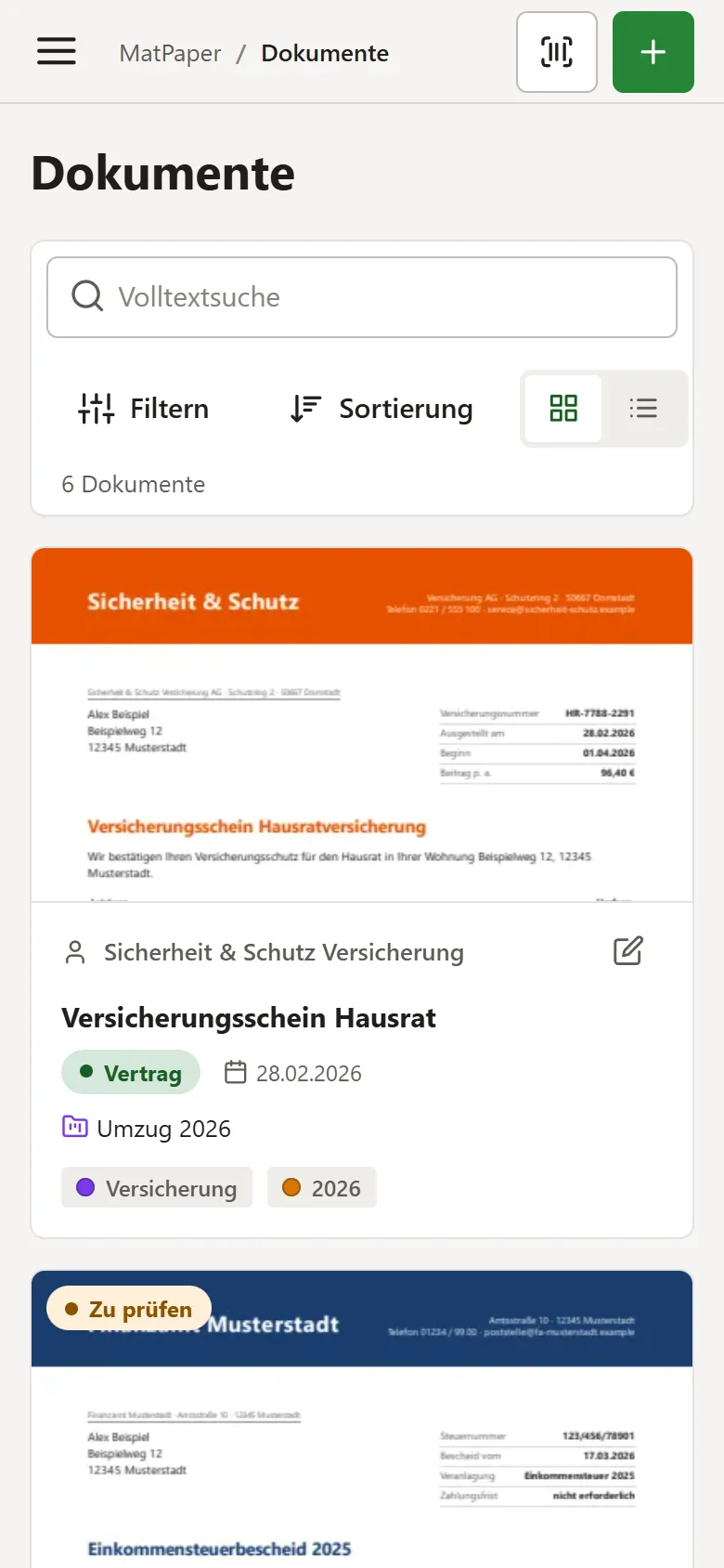 MatPaper auf dem Handy: Dokumente